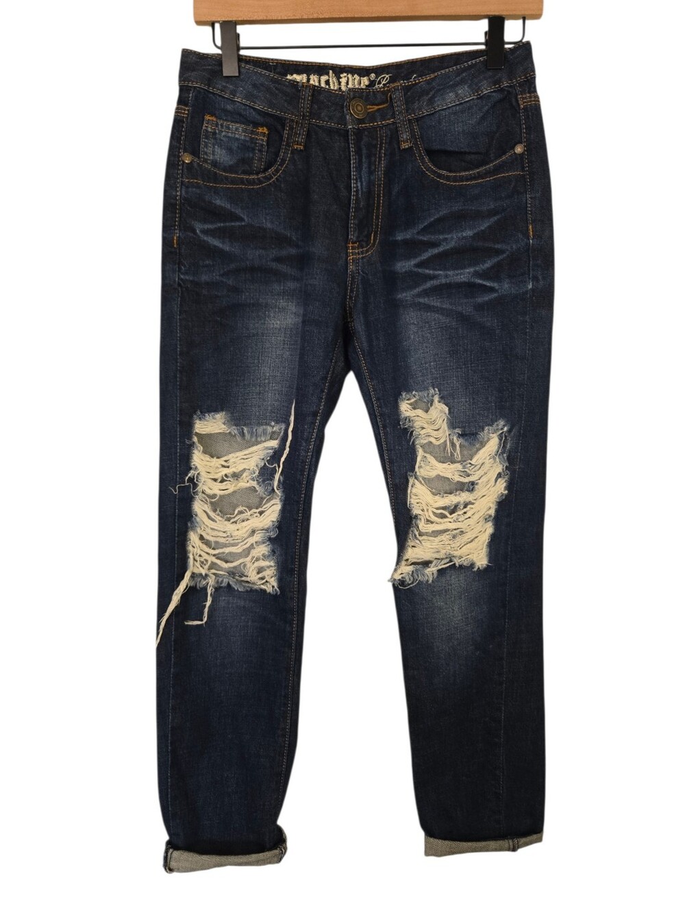 👖 Machine "Baggie" Distressed Boyfriend Jeans | Size 26 | 100% Cotton | Cuffed